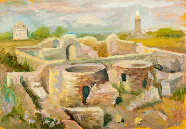 Cuadro de arte pintado con pintura al óleo. Las ruinas de una antigua mezquita . —  Fotos de Stock