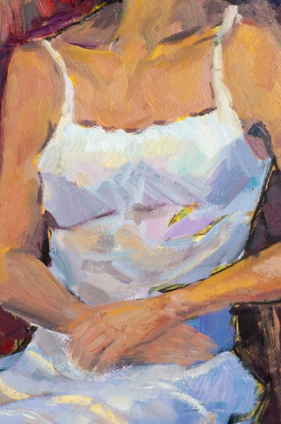 Verehrter Künstler Tatarstan m. sh khaziev. Mädchen in einem weißen Kleid — Stockfoto