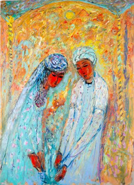 Etnografya, M.Sh. Haziev. yağlıboya resim boyalı sanatçı resmi. Orie