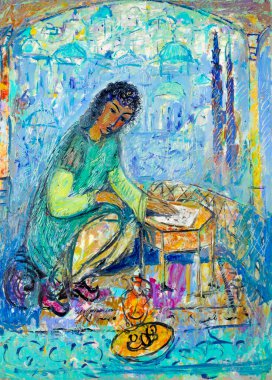 Etnografya, M.Sh. Haziev. yağlıboya resim boyalı sanatçı resmi. Orie