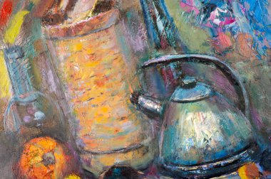 Etnografya, M.Sh. Haziev. yağlıboya resim boyalı sanatçı resmi. stil