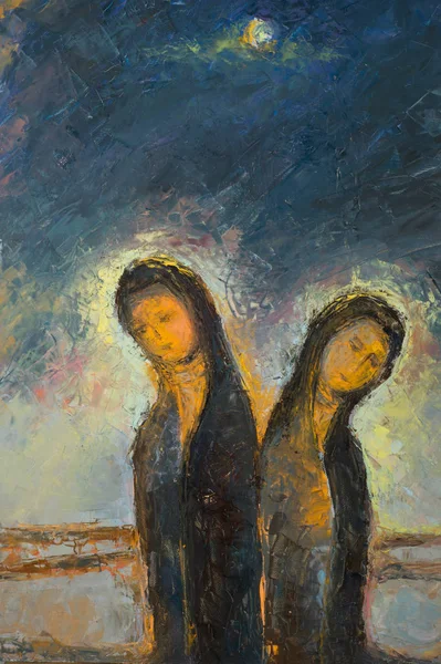 Natalia Babkina artista, il quadro dipinto ad olio. viaggio invernale — Foto Stock
