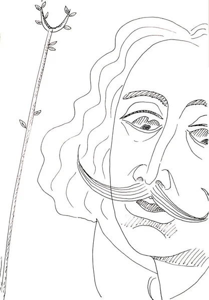 Drawing in pencil on a white sheet of paper, Salvador Dali — Stock Photo, Image