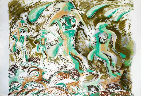 Quadro dipinto ad olio. Pitture rupestri, disegni sulle rocce i — Foto Stock