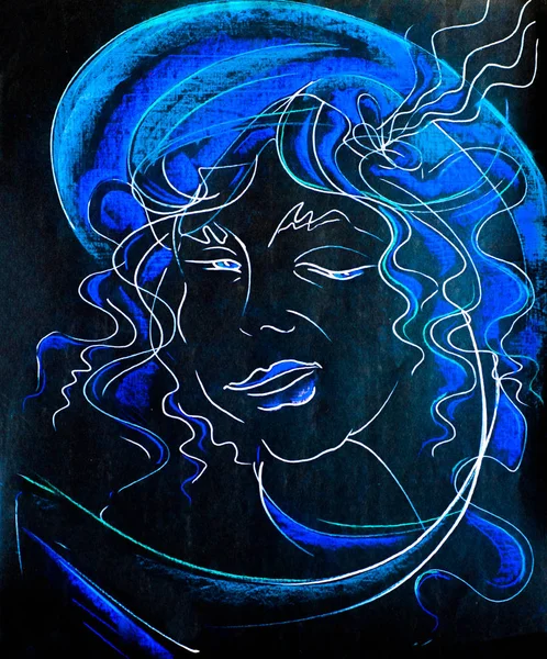 Obrázek nakreslený barevnými voskovými pastelkami. Umělec múz. (Řečtina — Stock fotografie
