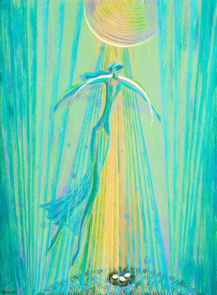 Drawing with colored wax crayons, Angel ascends to heaven — Stock Photo, Image