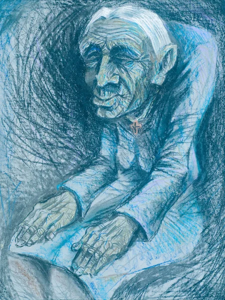 Figure crayons, old age. hunched old woman. longing for a past y — Stock Photo, Image