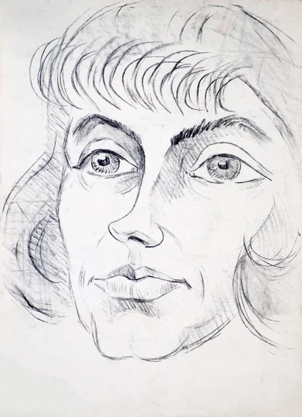 Rysunek ołówka na białym papierze. Portret kobiety — Zdjęcie stockowe