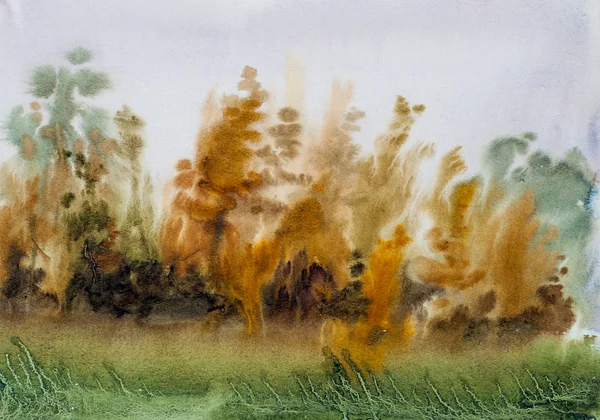 Drawing watercolor, autumn rain — Stock Photo, Image
