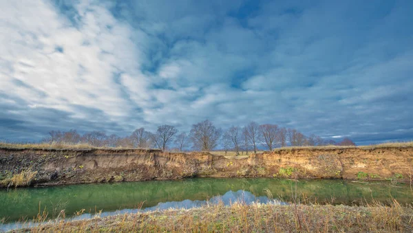 Autumn winter landscape, november. The end of the month. A sad, gloomy season, nature is waiting for snow,