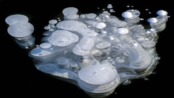 Frost Street Ice River Ice Bubbles Stuck Ice Unusually Colorful — Stock Photo, Image