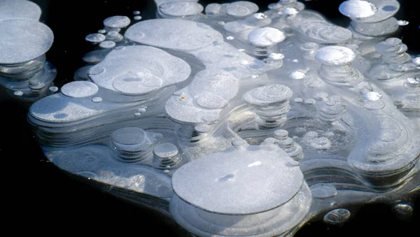 Frost Street Ice River Ice Bubbles Stuck Ice Unusually Colorful — Stock Photo, Image