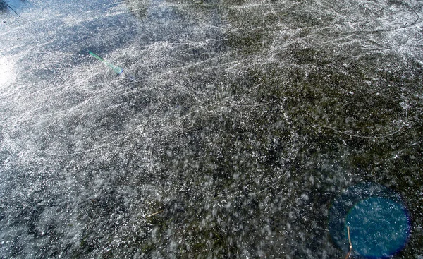 Herrscht Frost Auf Der Straße Eis Auf Dem Fluss Eisblasen — Stockfoto