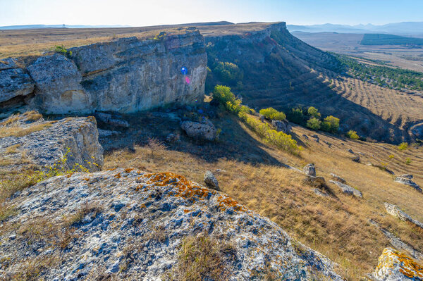 Photos of the Crimean autumn peninsula, Ak-Kaya White rock, Belogorsky district, the Biyuk-Karasu river, the Mousterian era, the settlements of the Sarmatians and Scythians, Altyn Teshik cave