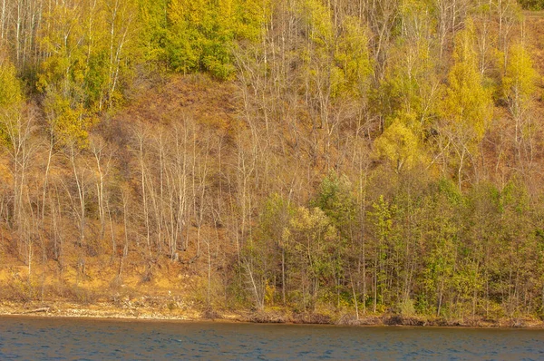 Autumn Landscape Dark Blue Water Last Warm Days River Trees — 图库照片