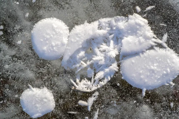 Texture Motif Fond Blanc Hiver Bulles Air Glace Rivière Stagnant — Photo