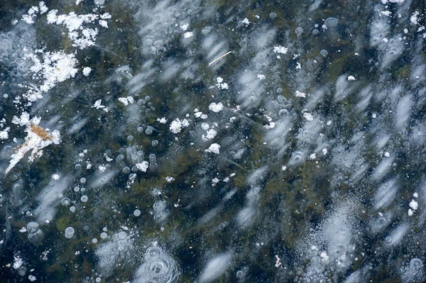 Texturmuster Hintergrund Weiß Winter Fluss Eis Luftblasen Stagnieren Bildete Sich — Stockfoto