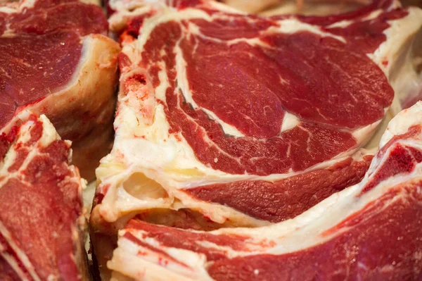 Carne Partes Carcaças Animais Mortos Para Cozinhar Carne Mandão Carne — Fotografia de Stock
