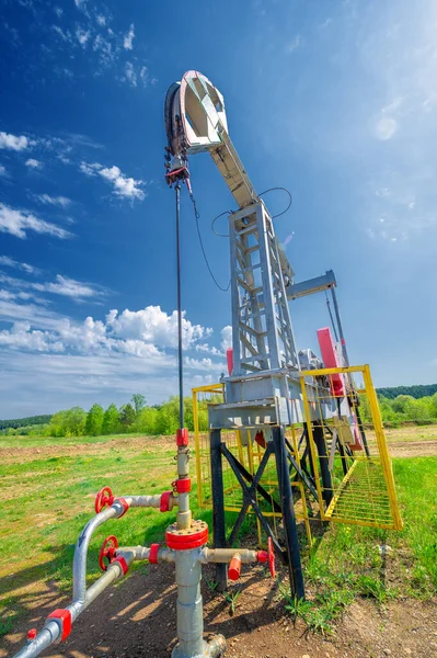 Pumpjack Overground Drive Reciprocating Piston Pump Oil Well Arrangement Commonly — Stock Photo, Image