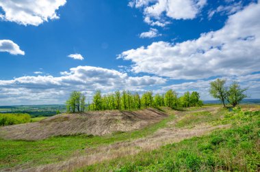 İlkbahar fotoğrafçılığı, tarlalar, çayırlar, ilkbahar güzelliği vadilerin, beyaz kabarık bulutların içindeki muhteşem mavi gökyüzü, dünya kış soğuğundan sonra uyanıyor.