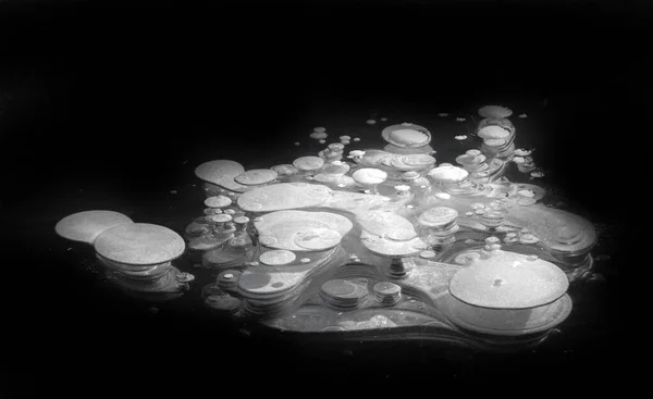 Gel Dans Rue Glace Sur Rivière Des Bulles Glace Coincées — Photo