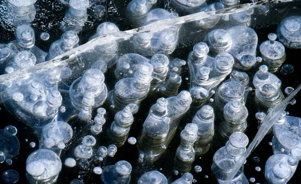 Frost Street Ice River Ice Bubbles Stuck Ice Unusually Colorful — Stock Photo, Image