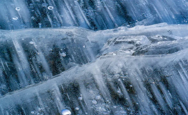 Herrscht Frost Auf Der Straße Eis Auf Dem Fluss Eisblasen — Stockfoto