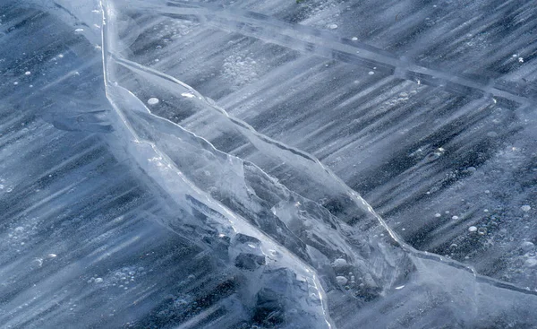 Herrscht Frost Auf Der Straße Eis Auf Dem Fluss Eisblasen — Stockfoto