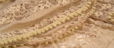 Doku, arkaplan, desen, bej rengi ipek, kadınsı, kıvrımlı Yeni tarz başörtüsü maksimum şal Müslüman fırfırlı büyük şal