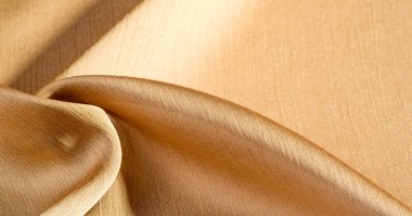 Arka plan, desen, doku, bej altın ipek kumaş Pürüzsüz mat bir kaplamaya sahiptir ve hafif bükümlü bir iplik sayesinde dayanıklıdır. Tasarımdan projelerinize kadar her şey için bu lüks kumaşı kullanın