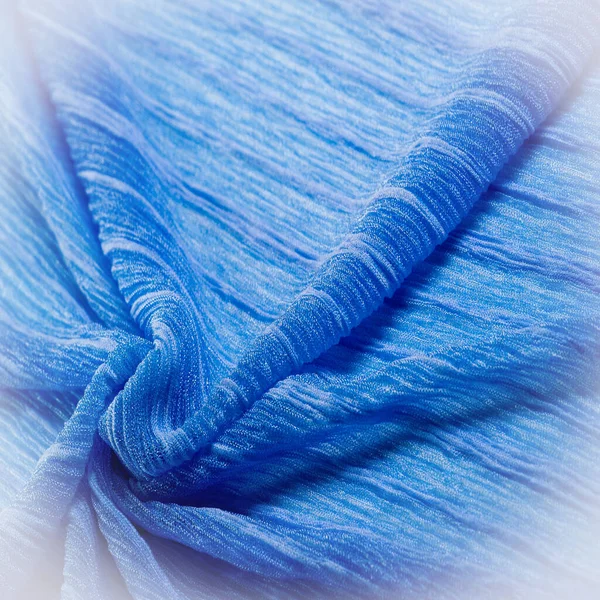 蓝色蓝色丝绸面料 带有小波纹 这种面料会让您的设计充满奢华感 — 图库照片