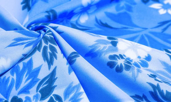 Faktura Tło Wzór Delikatny Niebieski Jedwab Kwiatowym Nadrukiem Wyjątkowo Lekki — Zdjęcie stockowe
