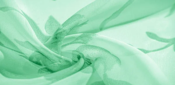 Textura Fundo Padrão Papel Parede Tecido Seda Branco Impressão Verde — Fotografia de Stock