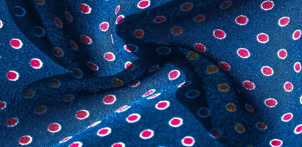 Textura Fondo Patrón Tela Seda Azul Con Lunares Rojos Ligero —  Fotos de Stock
