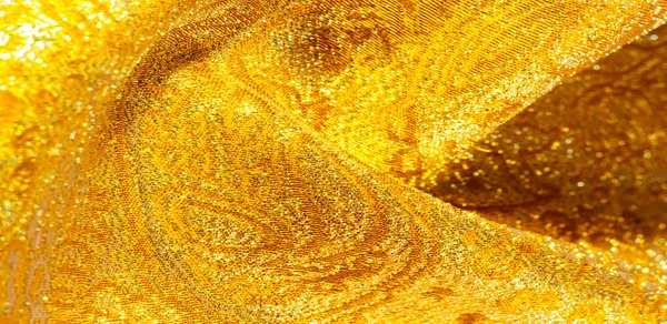 Textura Fondo Patrón Tela Brocado Oro Amarillo Tejido Brocado Organza — Foto de Stock