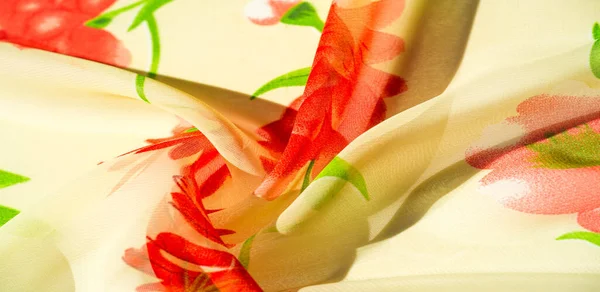 Текстура Фона Рисунок Обои Бежевая Шелковая Ткань Красные Розы Шелковая — стоковое фото