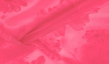 Arka plan dokusu, kırmızı ipek kumaş boyalı çayır çiçekleri, kumaş, tipik dokuma ya da örgü iplikleriyle üretilen kumaş.