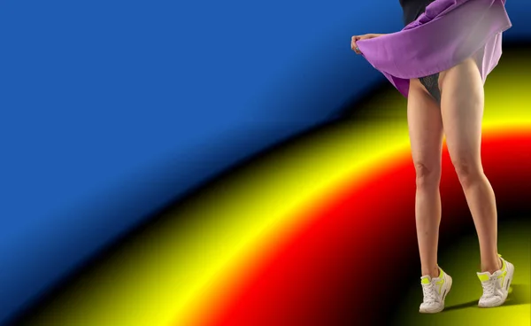 Girl Lifted Hem Exposing Beautiful Legs Visible Black Panties White — Stock Photo, Image