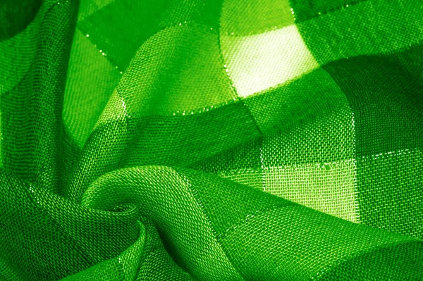 Текстура Фона Шелковый Шарф Женщины Зеленого Цвета Металлической Полосой Шарф — стоковое фото