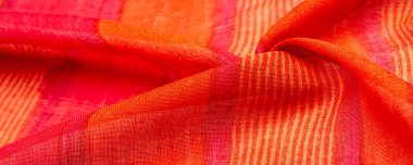 Doku, arkaplan, desen, tasarım, sarı çizgili kumaş kırmızı-turuncu, projeleriniz için bu kalın ve parlak kumaş. Çok çeşitli renklerde pek çok yumuşak ovayla