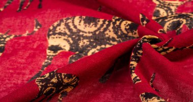 Desen, Arkaplan, Dekor, Art Nouveau, Tekstil, Sanat, Tasarım, Geyik silueti baskılı kırmızı pamuk kumaş, modern fütürist ince resim,