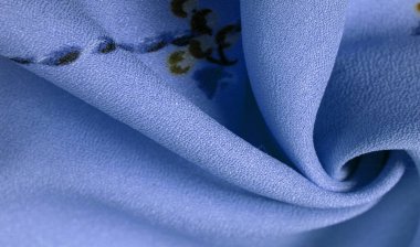 Doku, arka plan, şekil, Crepe de Chin. açık mavi, kahverengi çiçekler. Bu bir ipek grubu, pürüzle karakterize edilmiş, aynı zamanda hafif kırışık..