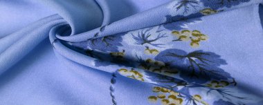 Doku, arka plan, şekil, Crepe de Chin. açık mavi, kahverengi çiçekler. Bu bir ipek grubu, pürüzle karakterize edilmiş, aynı zamanda hafif kırışık..