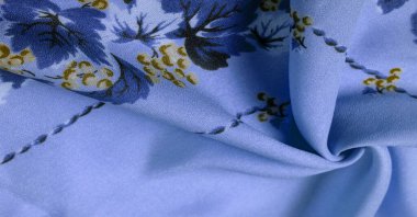 Doku, arka plan, şekil, Crepe de Chin. açık mavi, kahverengi çiçekler. Bu bir ipek grubu, pürüzle karakterize edilmiş, aynı zamanda hafif kırışık..