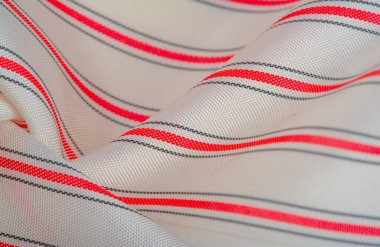 desenli, kompozit tekstil, yoğun ipek kumaş, beyaz, kırmızı ve gri çizgiler, kumaşta çizgi, dar şerit. özellik, çizgi, çizgi, çizgi, iz,