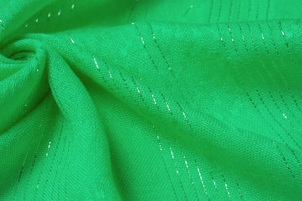 Υφή Φόντο Μοτίβο Πράσινο Σμαραγδένιο Ύφασμα Λευκή Λωρίδα Από Ασημί — Φωτογραφία Αρχείου