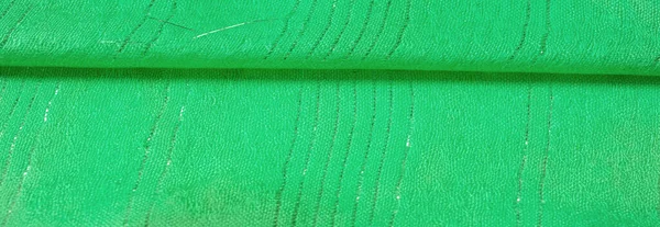 Textur Bakgrund Mönster Grön Smaragd Paljett Tyg Vit Remsa Silverränder — Stockfoto