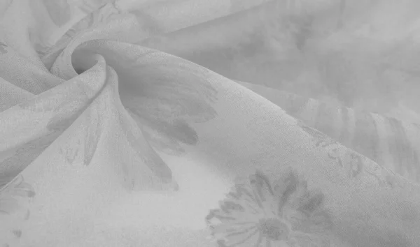 Tekstura Tła Biały Jedwab Materiał Malowanych Kwiatów Łąki — Zdjęcie stockowe