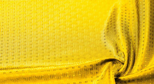 Textura Fundo Padrão Amarelo Tecido Seda Mostarda Com Pequeno Padrão — Fotografia de Stock