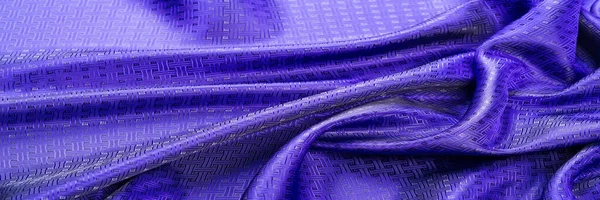 Textura Fundo Padrão Tecido Seda Azul Com Pequeno Padrão Quadriculado — Fotografia de Stock